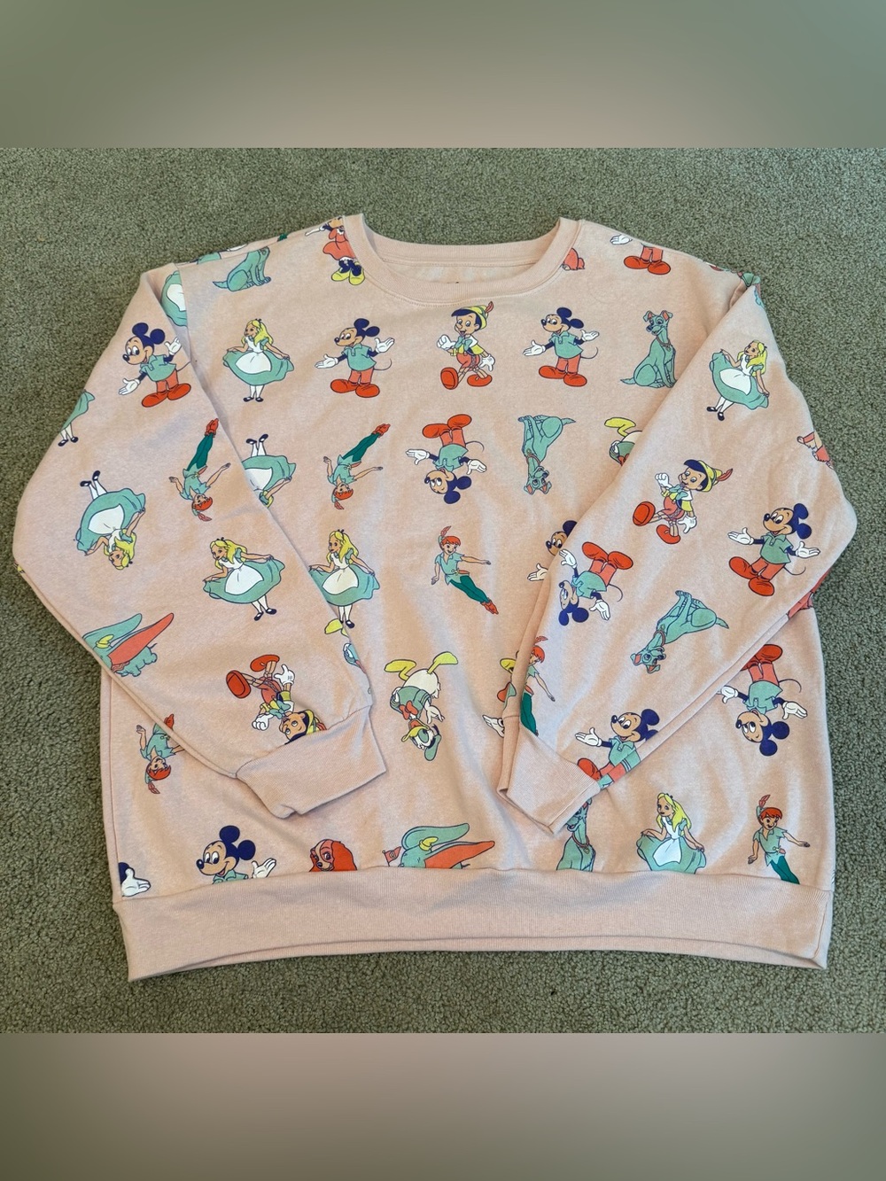 Disney Characters Pink Crewneck Sweatshirt Sz XXL 2XL All Over Print